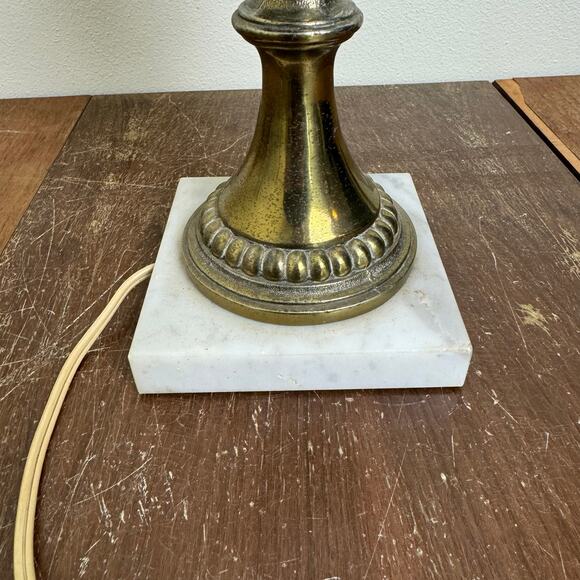 Vintage Fall leaf Milk Glass Brass marble base accent table lamp - Picture 3 of 15